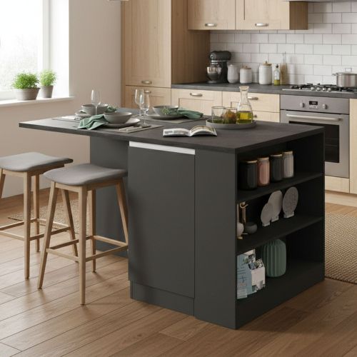 Isola cucina grande multifunzione 160x90x90h cm antracite e ardesia - Abern
