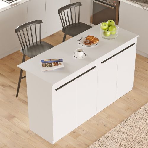 Isola da Cucina Bianco 2 Ripiani 4 Ante 160x60x90h cm, 4 Vani - Oviglio