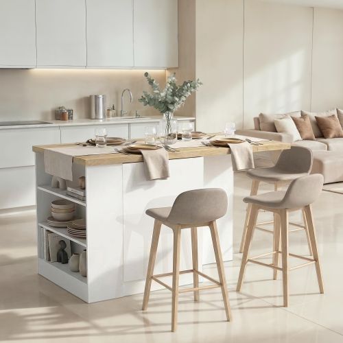 Isola da Cucina Bianco Lucido Marrone Rovere un Ripiano 2 Vani 160x80x90h cm, Un'anta Made in Italy - Migabato