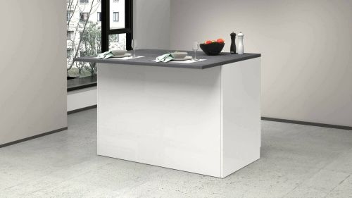 Isola da cucina Emmanuel, Mobile da cucina a 2 ante, Tavolo ausiliario portaoggetti, 100% Made in Italy, 125x90h90 cm, Bianco lucido e Ardesia
