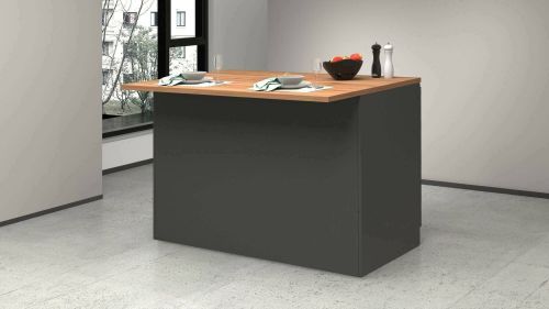 Isola da cucina Emmanuel, Tavolo ausiliario portaoggetti, Mobile da cucina a 2 ante, 100% Made in Italy, 125x90h90 cm, Antracite e Rovere