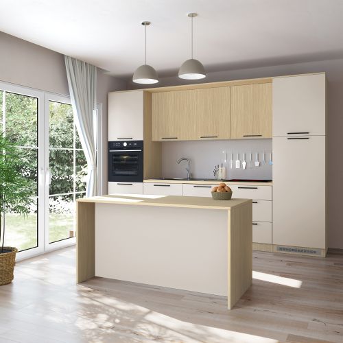 Isola da Cucina Marrone Rovere Beige Cashmere 2 Ripiani 4 Vani 170x80x90h cm, 3 Ante Made in Italy - Mapalesi