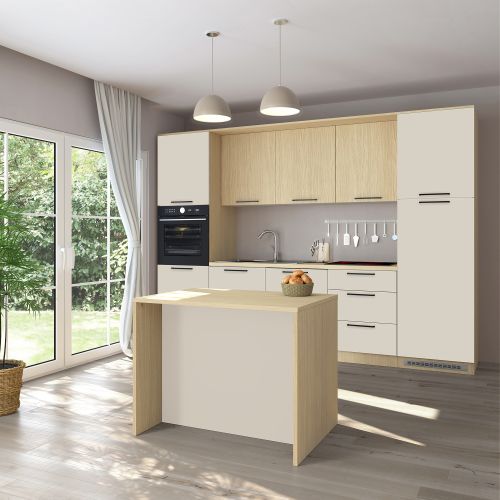 Isola da Cucina Marrone Rovere Beige Cashmere un Ripiano 2 Vani 115x80x90h cm, 2 Ante Made in Italy - Manotere