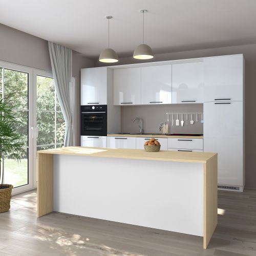 Isola da Cucina Marrone Rovere Bianco Lucido 2 Ripiani 4 Vani 225x80x90h cm, 4 Ante Made in Italy - Mapana