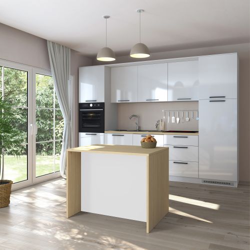 Isola da Cucina Marrone Rovere Bianco Lucido un Ripiano 2 Vani 115x80x90h cm, 2 Ante Made in Italy - Manotere