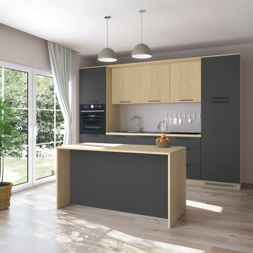 Isola da Cucina Marrone Rovere Nero Antracite 2 Ripiani 4 Vani 170x80x90h cm, 3 Ante Made in Italy - Mapalesi