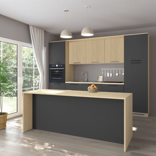 Isola da Cucina Marrone Rovere Nero Antracite 2 Ripiani 4 Vani 225x80x90h cm, 4 Ante Made in Italy - Mapana