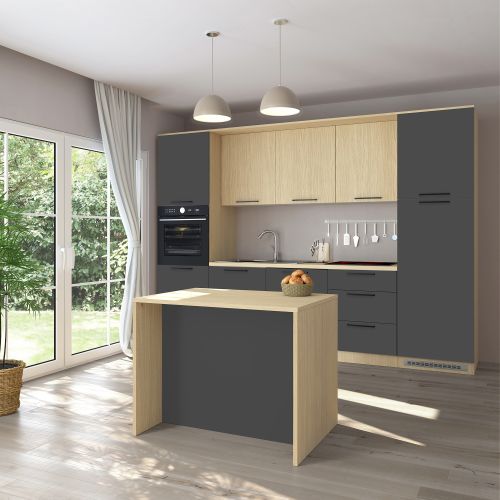 Isola da Cucina Marrone Rovere Nero Antracite un Ripiano 2 Vani 115x80x90h cm, 2 Ante Made in Italy - Manotere