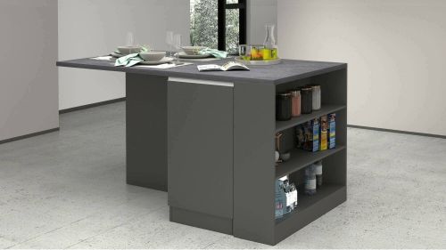 Isola da cucina Osvaldo, Mobile da cucina a 2 ante, Tavolo ausiliario portaoggetti, 100% Made in Italy, 160x90h90 cm, Antracite e Ardesia
