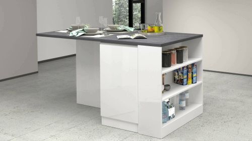 Isola da cucina Osvaldo, Tavolo ausiliario portaoggetti, 100% Made in Italy, 160x90h90 cm, Bianco lucido e Ardesia