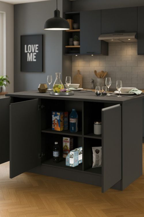 Isola da cucina Patrizio, Tavolo ausiliario portaoggetti, 100% Made in Italy, 155x90h90 cm, Antracite e Ardesia