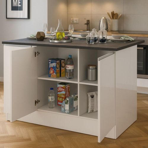 Isola per cucina moderna 155x90x90h cm bianca lucida e ardesia - Tartaro