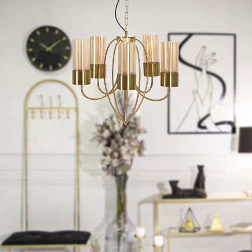 Lampada da Soffitto oro Necessarie 5 Lampadine Materiale Struttura in Vetro, - Famidame