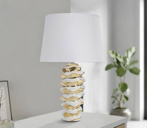 Lampada da tavolo Baressa, Luce da scrivania, Luminaria da ufficio, Lampada da lavoro, 33x33 h53 cm, Bianco e Oro
