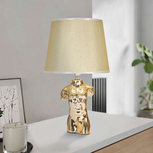 Lampada da Tavolo Beige oro Necessaria 1 Lampadina Attacco e27, Paralume - Bafala