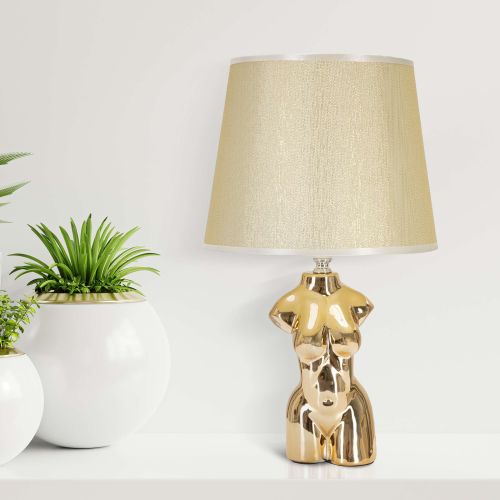 Lampada da Tavolo Beige oro Necessaria 1 Lampadina Attacco e27, Paralume - Bafapa