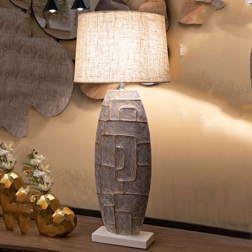 Lampada da Tavolo Beige oro Necessaria 1 Lampadina Attacco e27, Paralume - Falekaza