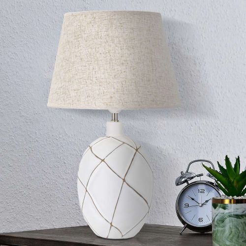 Lampada da Tavolo Bianco Beige Necessaria 1 Lampadina Attacco e27, Paralume - Baha