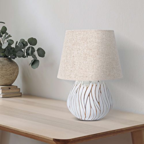 Lampada da Tavolo Bianco Beige Necessaria 1 Lampadina Attacco e27, Paralume - Baka