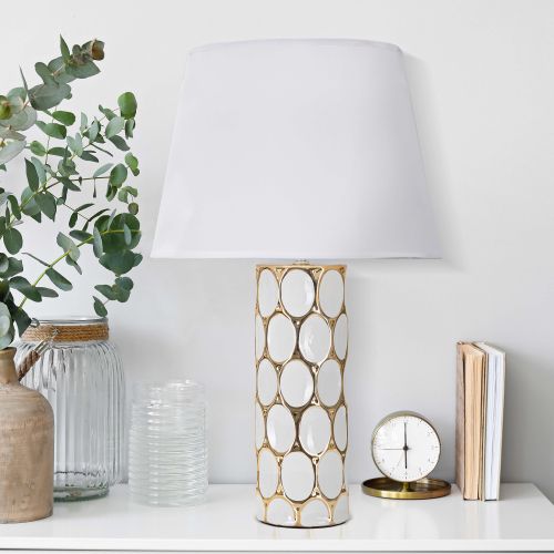 Lampada da Tavolo Bianco oro Necessaria 1 Lampadina Attacco e27, Paralume - Badani