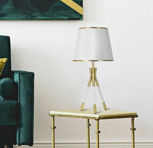 Lampada da tavolo Gongbi, 28x28 h57 cm, Bianco e Oro
