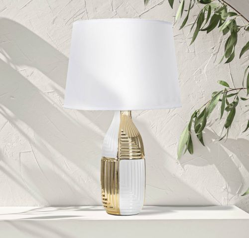 Lampada da tavolo Mondriam, Bianco e Oro, 33x33 h54 cm