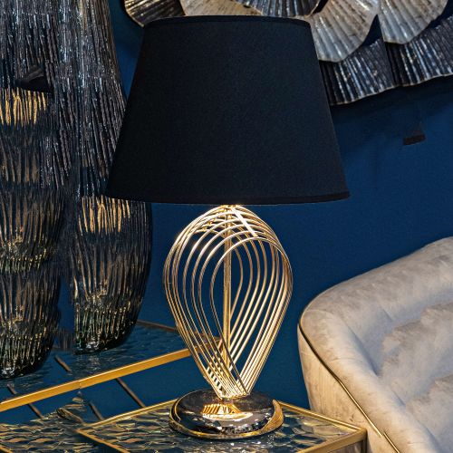 Lampada da Tavolo Nero oro Necessaria 1 Lampadina Paralume, Attacco e27 - Savann