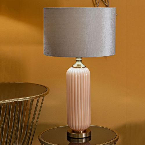 Lampada da Tavolo Rosa Perlato Rosa Salmone Necessaria 1 Lampadina Paralume, Attacco e27 - Fapa
