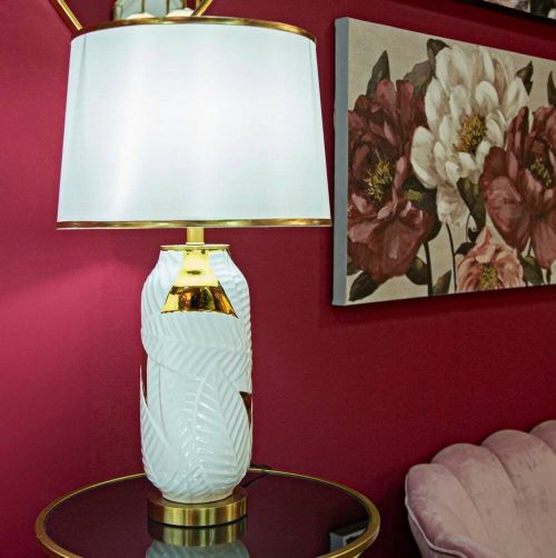 Lampada da tavolo Trompe, 40x40 h70 cm, Bianco e Oro