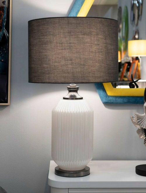 Lampada da tavolo Vidardo, 38x38 h65 cm, Bianco e Grigio