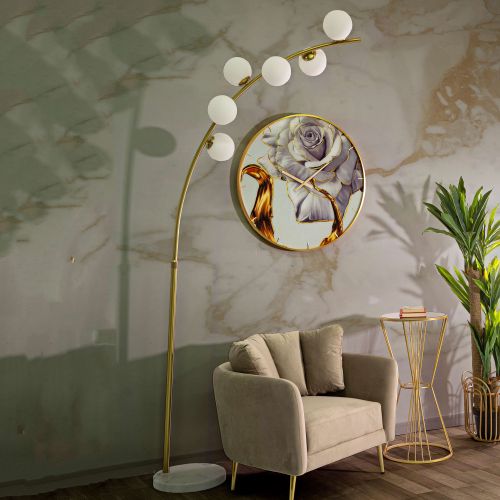 Lampada da Terra Bianco Marmo oro Necessarie 6 Lampadine Attacco e14, Interruttore Pedaliera - Bale