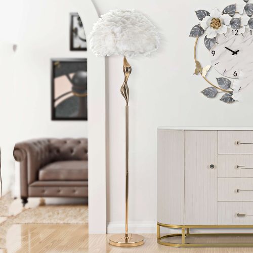 Lampada da Terra Bianco oro Necessaria 1 Lampadina Attacco e27, Paralume - Skagwa