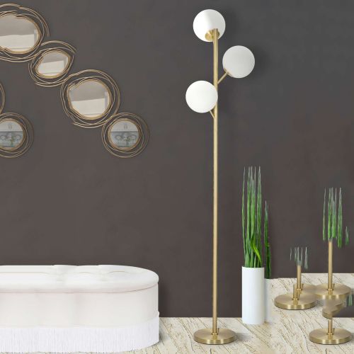 Lampada da Terra Bianco oro Necessarie 3 Lampadine Attacco e14, Interruttore Pedaliera - Kisoro