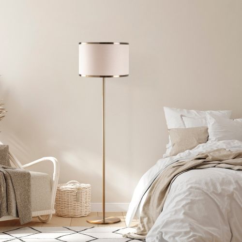 Lampada da Terra Bianco oro Panna Paralume Attacco e 27 max 40 w, Interruttore Connessione Diretta - Laviano