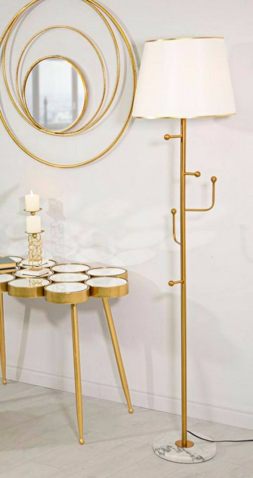 Lampada da terra Borbona, Luce da terra, Lampada da pavimento, Lampada a stelo, 41x41 h173 cm, Bianco e Oro