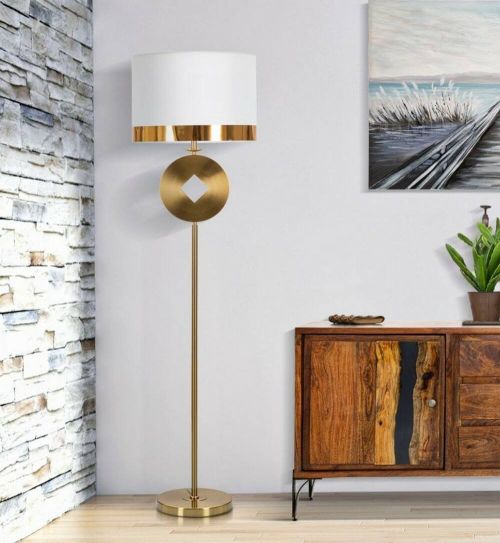Lampada da terra Bore, Luce da terra, Lampada da pavimento, Lampada a stelo, 40x40 h151 cm, Bianco e Oro
