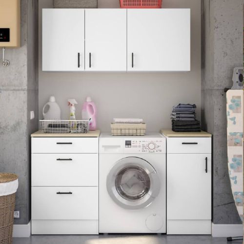 Lavanderia completa moderna 2 armadi e 1 pensile a 3 ante bianca - Sesleria