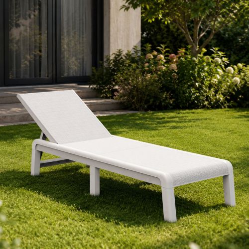 Lettino Prendisole Bianco Finitura Quadrettata Peso Supportato 110 kg 58x188x29h cm, Schienale Regolabile - Shawinigan
