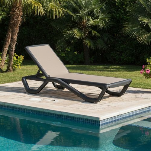 Lettino Prendisole Nero Antracite Beige Impilabile, Regolabile 4 Posizioni Peso Supportato 120 kg 191x57x90h cm, Schienale Regolabile Made in Italy