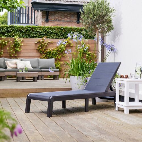 Lettino Prendisole Nero Antracite Finitura a Doghe Peso Supportato 110 kg 58x188x29h cm, Schienale Regolabile - Shawinigan