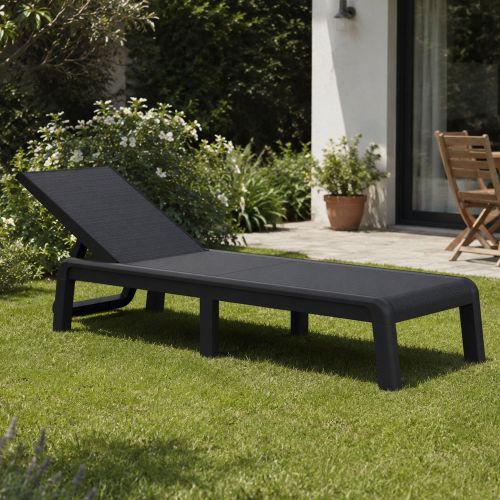 Lettino Prendisole Nero Antracite Finitura Quadrettata Peso Supportato 110 kg 58x188x29h cm, Schienale Regolabile - Shawinigan