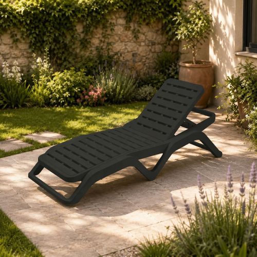 Lettino Prendisole Nero Antracite Peso Supportato 120 kg Materiale Struttura in Plastica 187x71x45h cm, Altezza Seduta 32 cm Made in Italy - Anis