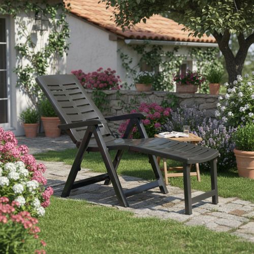 Lettino Prendisole Nero Antracite Pieghevole con Poggiapiedi Peso Supportato 120 kg 60x60x109h cm, Schienale Regolabile Made in Italy - Townley