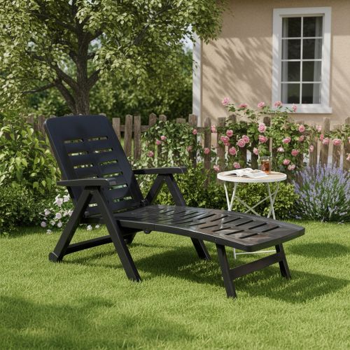 Lettino Prendisole Nero Antracite Ruote Pieghevole 189x72x96h cm, Peso Supportato 120 kg Made in Italy - Noahs