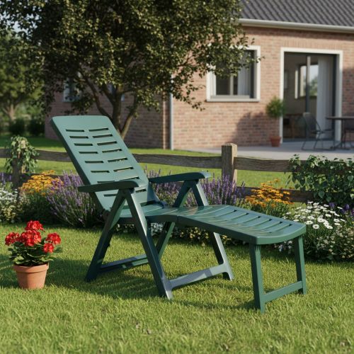 Lettino Prendisole Verde Pieghevole con Poggiapiedi Peso Supportato 120 kg 60x60x109h cm, Schienale Regolabile Made in Italy - Henagar