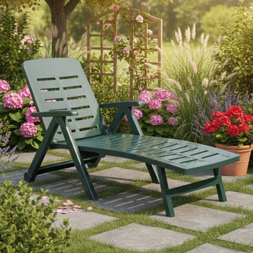 Lettino Prendisole Verde Ruote Pieghevole 189x72x96h cm, Peso Supportato 120 kg Made in Italy - Noahs