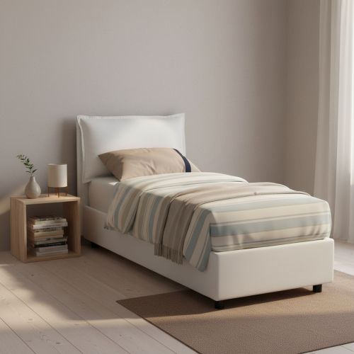Letto 1 piazza con contenitore bianco 95x205cm design - Aren