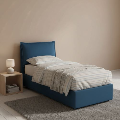 Letto 1 piazza con contenitore blu 95x205cm moderno - Aren