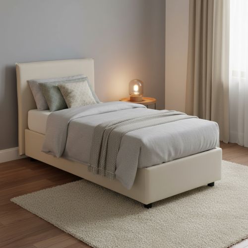 Letto 1 piazza contenitore beige 95x205cm adatto per materasso 190x80 cm - Aquilla