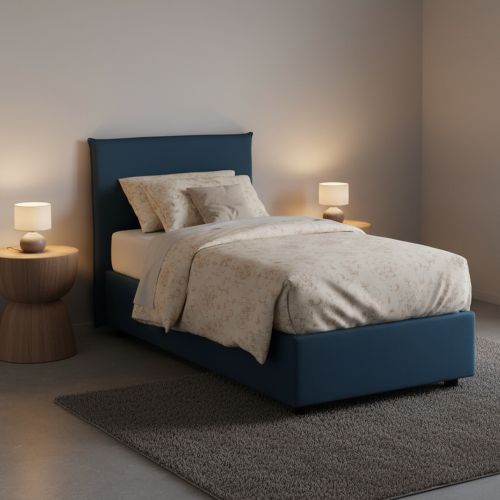 Letto 1 piazza contenitore blu 95x205cm adatto per materasso 190x80 cm - Astor